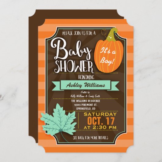 Orange & Brown Fall oder Halloween-Kinderdusche Einladung (Vorne/Hinten)