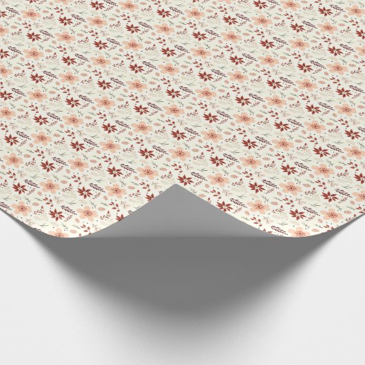 Orange Brown floral Botanical Modern Christmas Geschenkpapier (Ecke)