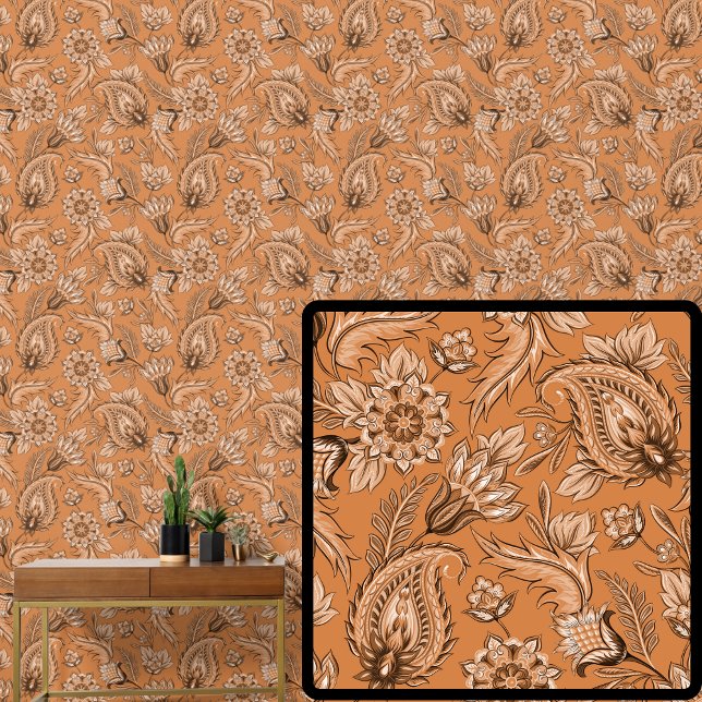 Orange Brown Floral Paisley Elegant Tapete (Von Creator hochgeladen)