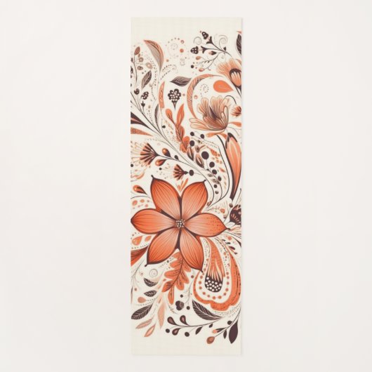Orange Brown Folk Floral Yogamatte (Vorderseite)