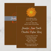 Orange & Brown Gerber Daisy Wedding Einladung (Vorne/Hinten)