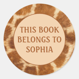 Orange Brown Giraffe Print Book Name Plakat Aufkle Runder Aufkleber