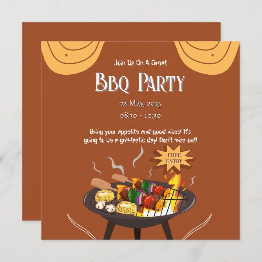 Orange Brown GRILLEN Party Flat Card (Vorne/Hinten)