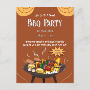 Orange Brown GRILLEN Party Postcard Einladung Postkarte