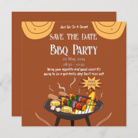Orange Brown GRILLEN Save the Date Card (Vorne/Hinten)