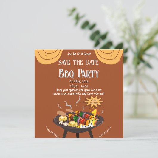 Orange Brown GRILLEN Save the Date Card (Stehend Vorderseite)