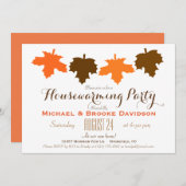 Orange & Brown Herbstlaubs Housewarming Party Einladung (Vorne/Hinten)