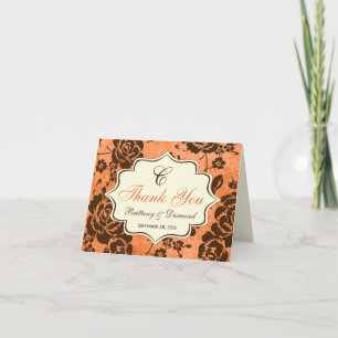 Orange Brown Ivory Floral Damask Danke Karte