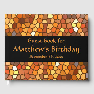 Orange Brown Mosaic Birthday Party Gästebuch