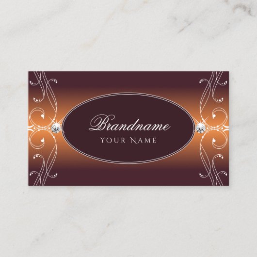 Orange Brown Ombre Verzierte Ornamente Sparkle Juw Visitenkarte (Vorderseite)