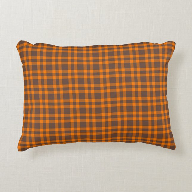 Orange Brown Plaid Pattern Dekokissen (Vorderseite)