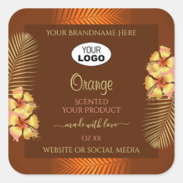 Orange Brown Product Labels Hawaiian Blume Logo Quadratischer Aufkleber