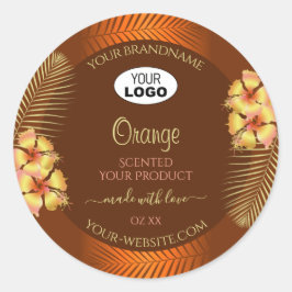 Orange Brown Product Labels Hawaiian Blume Logo Runder Aufkleber