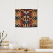 Orange Brown Red Aquamarin Blue Ethnic Tribal Mosa Poster (Küche)