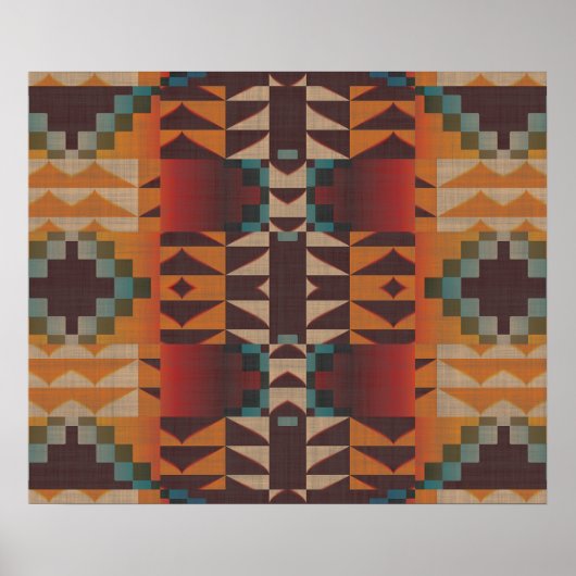 Orange Brown Red Aquamarin Blue Ethnic Tribal Mosa Poster (Vorne)