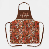 Orange Brown Retro 70er Floral Muster Monogramm Schürze (Vorderseite)