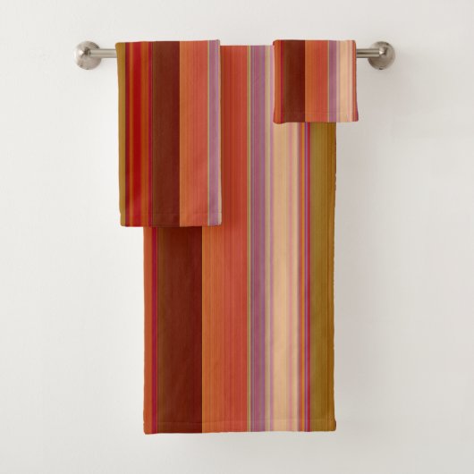 Orange Brown rust and Pink Stripes Badhandtuch Set (Insitu)