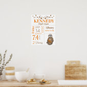 Orange & Brown Sloth Baby Birth Stats Poster (Küche)
