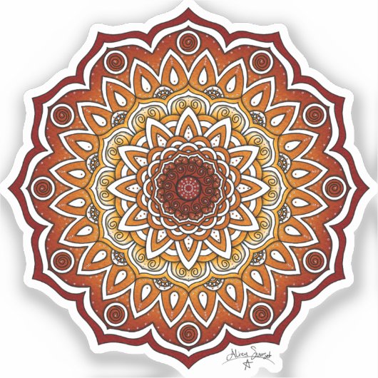 Orange & Brown Spiral and Floral Mandala Aufkleber (Vorderseite)