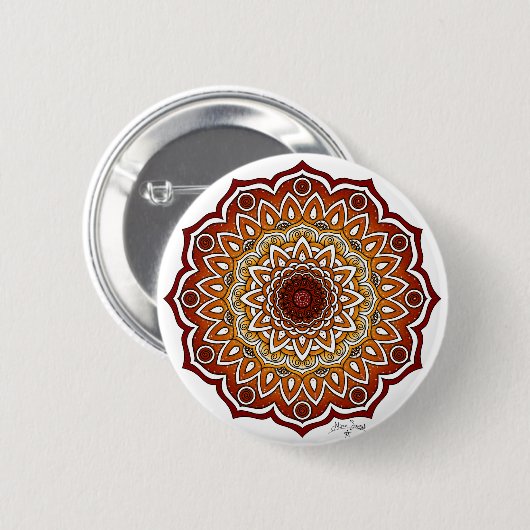 Orange & Brown Spiral and Floral Mandala Button (Vorne & Hinten)