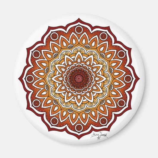 Orange & Brown Spiral and Floral Mandala Magnet (Vorne)