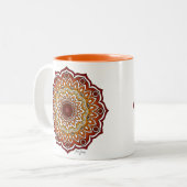 Orange & Brown Spiral and Floral Mandala Zweifarbige Tasse (Vorderseite Links)