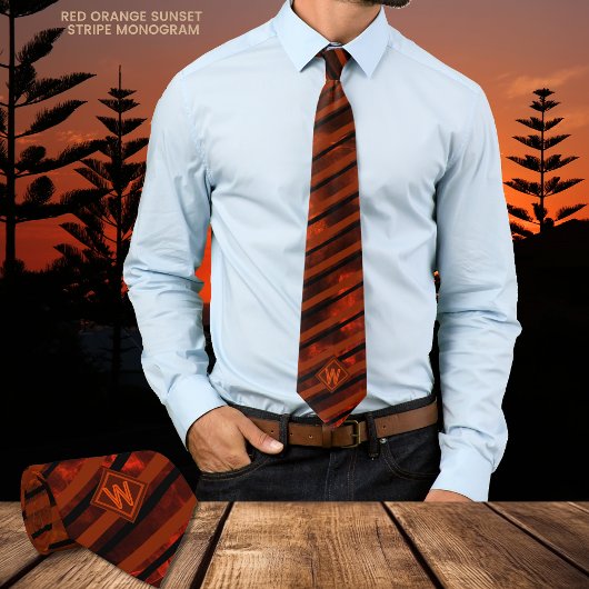 Orange Brown Sunset Novelty Striped Neck Tie Krawatte