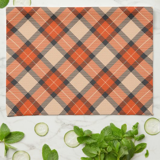 Orange Brown Tartan Pattern Geschirrtuch (Gefaltet)