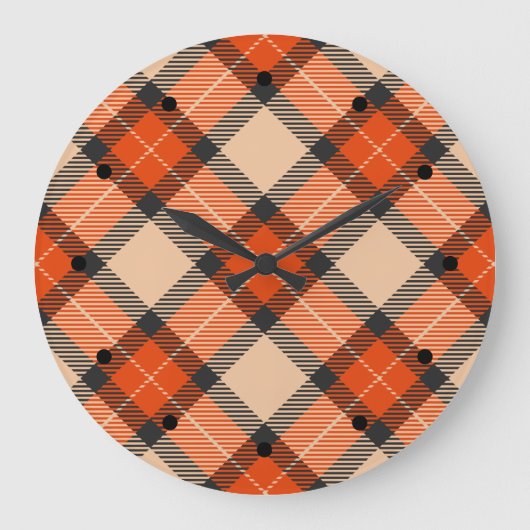 Orange Brown Tartan Pattern Große Wanduhr (Vorderseite)