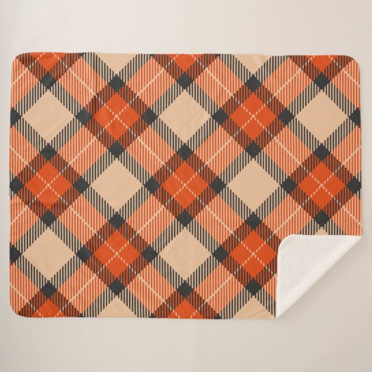Orange Brown Tartan Pattern Sherpadecke (Vorderseite (Horizontal))
