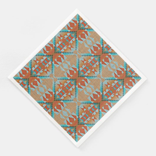 Orange Brown Türkise Blue Eclectic Ethnic Look Serviette (Ecke)