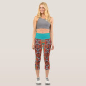 Orange Brown Türkquoise Blue Ethnic Mosaik Muster Capri Leggings (Vorderseite)