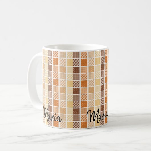 Orange Brown Yellow Karierte Tasse (Vorderseite Links)