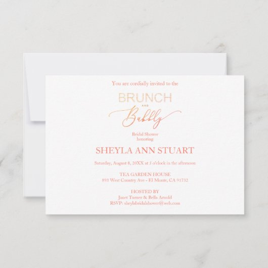 Orange Brunch Bubbly Bridal Shower Typography Einladung (Rückseite)