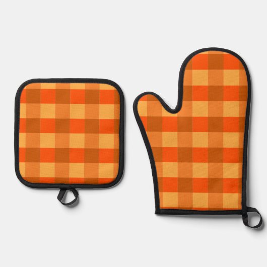 Orange Buffalo Kariert Gingham Checkered Ofenhandschuh & Topflappen-Set (Vorderseite)