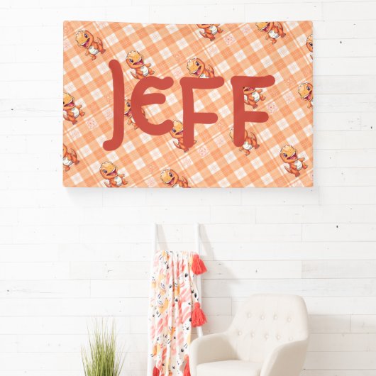 Orange Buffalo Karo mit Dinosauriern und Monogramm Banner (InSitu)