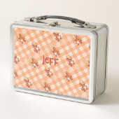 Orange Buffalo Karo mit Dinosauriern und Monogramm Metall Brotdose (Vorderseite)