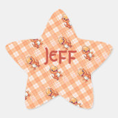 Orange Buffalo Karo mit Dinosauriern und Monogramm Stern-Aufkleber (Vorderseite)