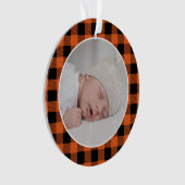 ORANGE BUFFALO PLAID NAME Photo Christmas Keepsake Ornament (Vorderseite)
