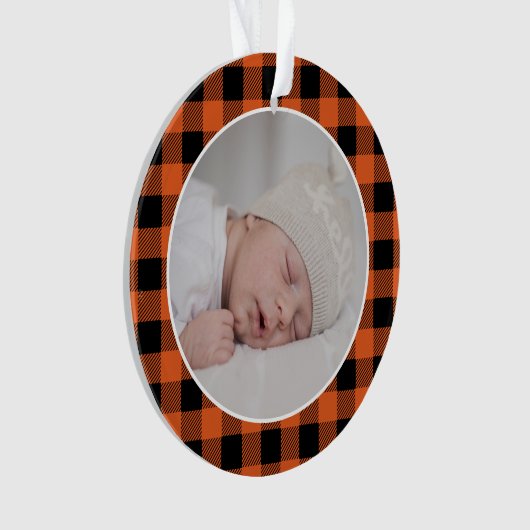 ORANGE BUFFALO PLAID NAME Photo Christmas Keepsake Ornament (Vorderseite)