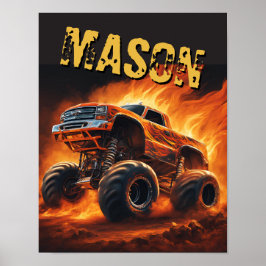 Orange Bull Monster Truck Individuelle Name Poster