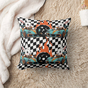 Orange Bunny Car Racer Print Kissen