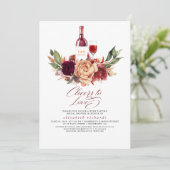 Orange Burgund Blumenstrauß Brautparty Einladung (Stehend Vorderseite)