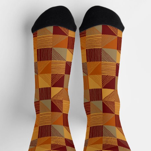 Orange, Burgund, braune Karos mit Lines Socken (Oben)