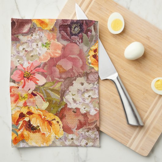 Orange Burgund Herbst Herbst Farbe Blumen Geschirrtuch (Viertel Falte)