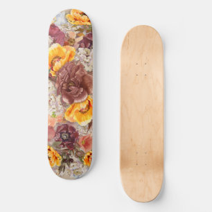Orange Burgund Weinrot Herbst Wasserfarbe Blumen Skateboard