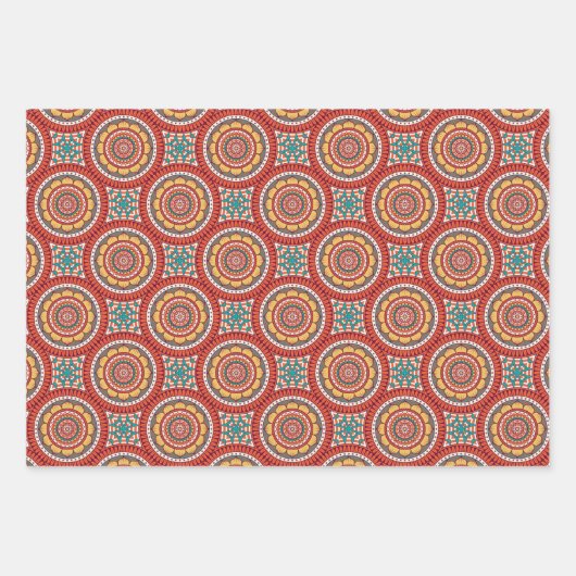 Orange Burgundy and Yellow Circle Mandala Geschenkpapier Set (Vorderseite)