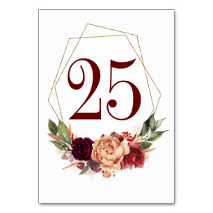 Orange Burgundy Hochzeit im Herbst Tischnummer