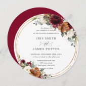 Orange Burgundy Ivory Blumengrün Hochzeit Einladung (Vorne/Hinten)