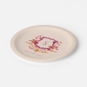 Orange Burgundy Monogram Fall Erntedank Pappteller (Schrägansicht)